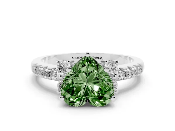 Fancy Green Heart Cut Diamond Three-Stone Pave Band with Four-Prong Setting Platinum