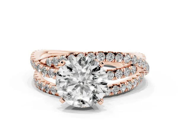 Round Cut Solitaire Twist Band with Pavé Setting and Four-Prong Setting Rose gold