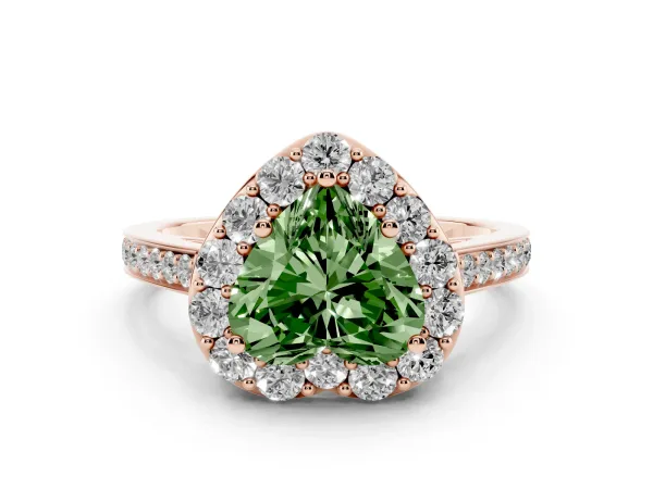 Fancy Green Heart Cut Diamond Floral Halo Ring with Pavé Band and Prong Setting Rose gold