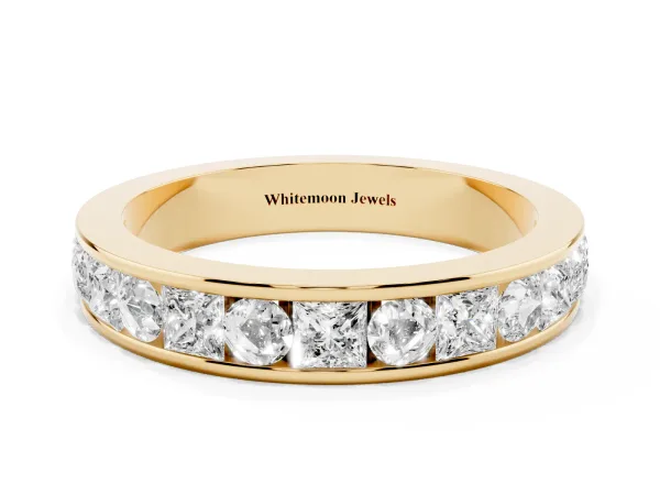 Princess Diamond Channel Set Promise Ring with Round Diamond Accents Yellow gold