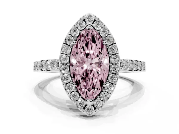 Fancy Pink Marquise Cut Halo Diamond Pavé Solitaire Ring Platinum