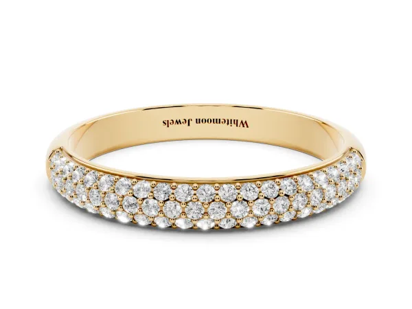 Three-Row Pave Round Diamond Eternity Band with Shared Prong Setting Yellow gold