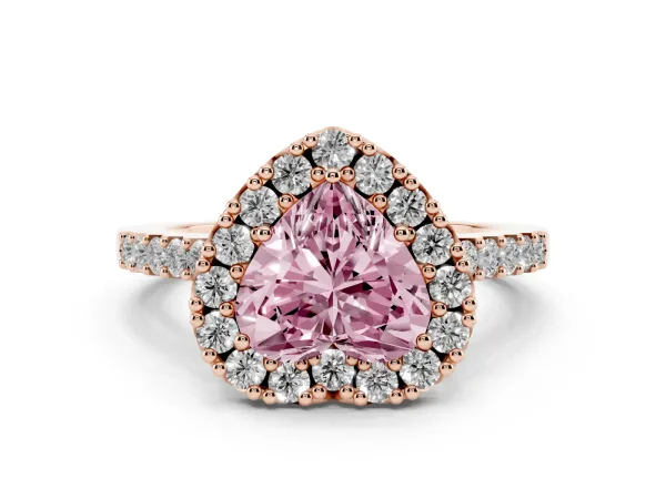 Fancy Pink Heart Cut Halo Diamond Pavé Solitaire Ring Rose gold