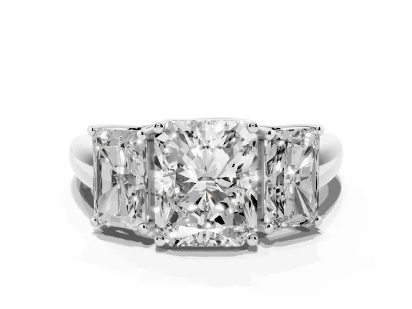 Three-Stone Radiant Cut Diamond Engagement Ring with Prong Setting Platinum