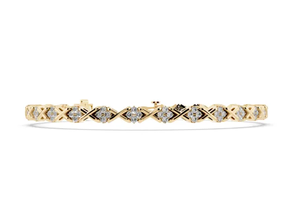 Round Diamond Prong Set Tennis Bracelet with X-Link Band Yellow gold
