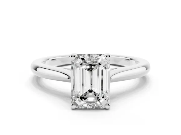 Emerald Cut Cut Solitaire Ring with Cathedral Band and Four-Prong Setting Platinum