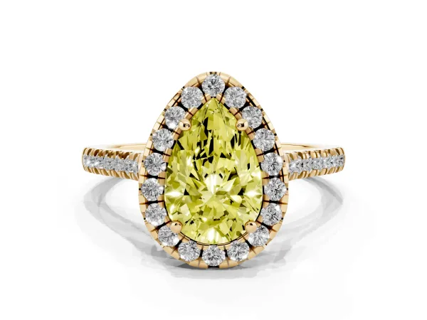 Fancy Yellow Pear Cut Diamond Cushion Halo Ring with Pavé Band Yellow gold