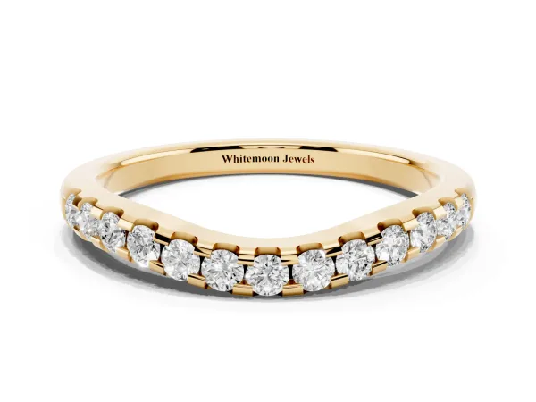 Curved Diamond Half Eternity Band with Round Cut Stones in Pavé Setting Yellow gold