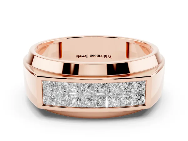 Princess Diamond Pavé Panel Mens Band Rose gold