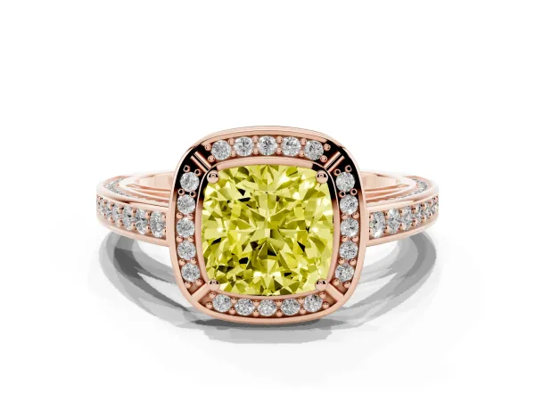 Fancy Yellow Cushion Cut Cut Halo Pave Split Shank Prong Setting Ring Rose gold