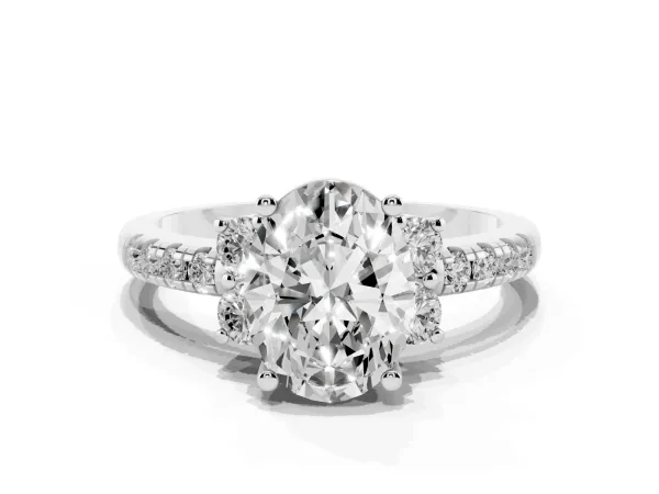 Oval Cut Diamond Three-Stone Pave Band with Four-Prong Setting Platinum