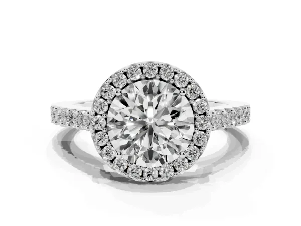 Round Cut Halo Diamond Pavé Solitaire Ring Platinum