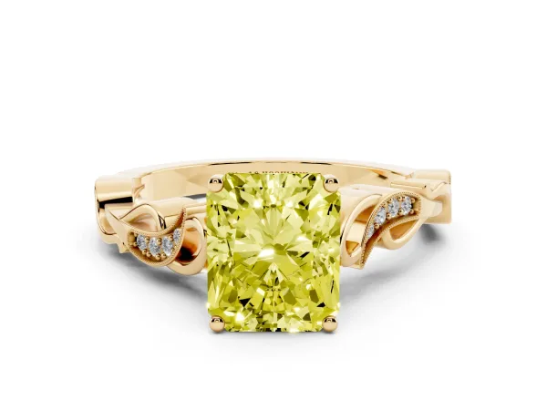 Fancy Yellow Radiant Cut Solitaire Vine Band with Milgrain Prong Setting Yellow gold