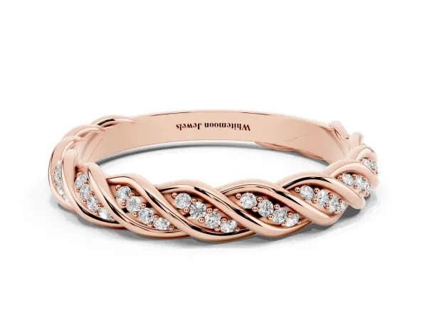 Twisted Pavé Round Diamond Eternity Band with Shared Prong Setting Rose gold