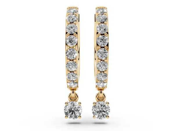 Round Cut Diamond Pavé Hoop Earrings with Drop Accent Yellow gold