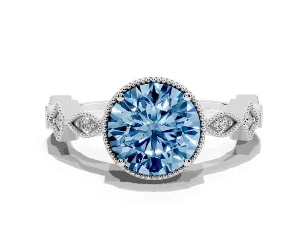 Fancy Blue Round Cut Milgrain Marquise Diamond Twist Band Ring White gold