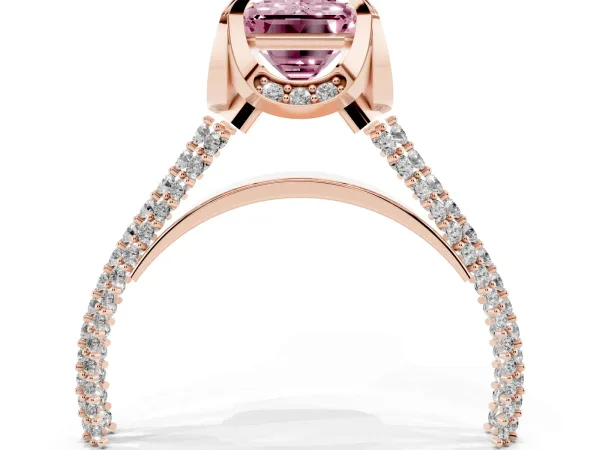 Fancy Pink Emerald Cut Solitaire Pave Split Shank Ring with Four-Prong Setting Rose gold