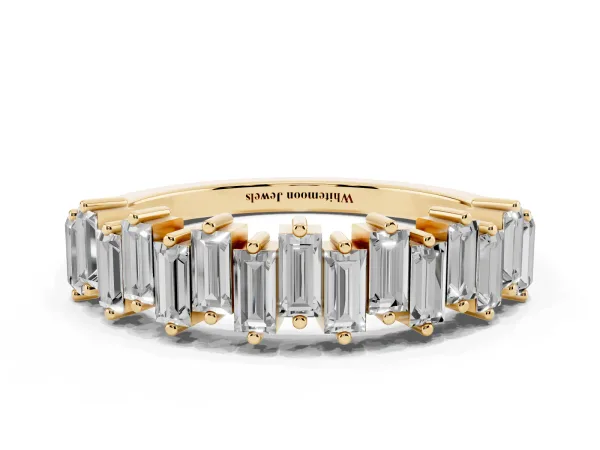 Baguette Diamond Half Eternity Ring with Prong Setting Yellow gold
