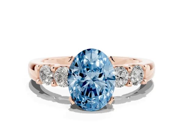 Fancy Blue Oval Cut Brilliant Cut Diamond Five-Stone Prong Set Engagement Ring with Channel Band Rose gold
