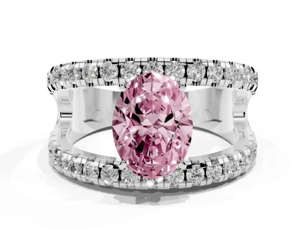 Fancy Pink Oval Cut Solitaire Split Shank Pave Diamond Ring Platinum