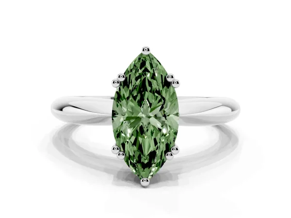 Fancy Green Marquise Cut Cut Solitaire Engagement Ring with Tapered Band and Four-Prong Setting White gold