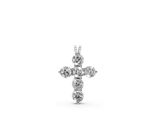 Round Diamond Prong Set Cross Pendant Silver