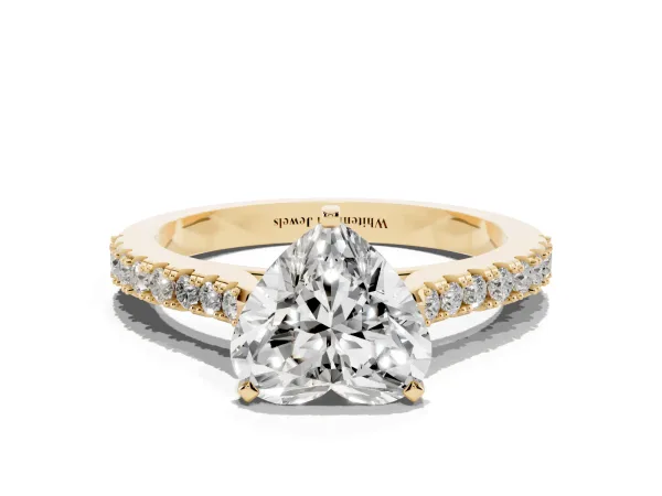 Heart Cut Cut Solitaire Diamond Engagement Ring with Pave Band and Four-Prong Setting Yellow gold