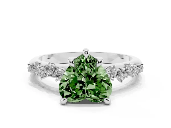Fancy Green Heart Cut Cut Diamond Vine Band with Four-Prong Setting White gold
