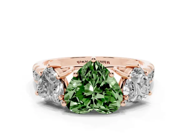 Fancy Green Three-Stone Heart Cut Diamond Pavé Band with Prong Setting Rose gold