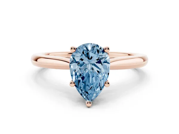 Fancy Blue Pear Cut Cut Solitaire Ring with Cathedral Band and Four-Prong Setting Rose gold