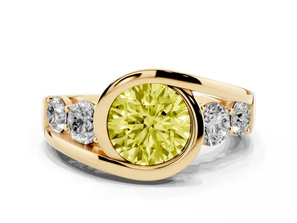 Fancy Yellow Bezel Set Round Cut Diamond Bypass Ring with Round Accents Yellow gold