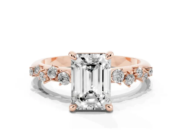 Emerald Cut Cut Diamond Vine Band with Four-Prong Setting Rose gold