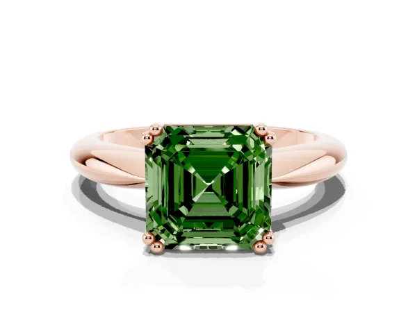 Fancy Green Asscher Cut Cut Solitaire Engagement Ring with Tapered Band and Four-Prong Setting Rose gold