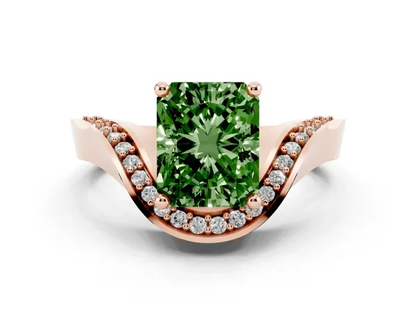 Fancy Green Radiant Cut Solitaire Diamond Engagement Ring with Pave Band and Four-Prong Setting Rose gold
