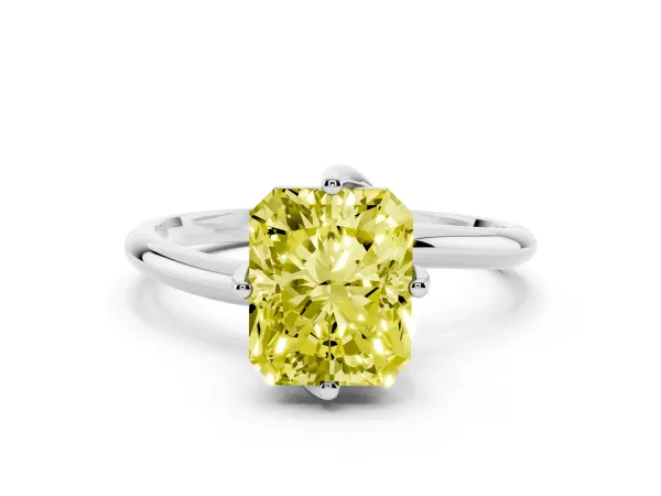 Fancy Yellow Radiant Cut Diamond Solitaire Engagement Ring with Four-Prong Setting and Classic Band White gold