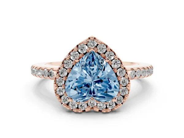 Fancy Blue Heart Cut Diamond Pavé Halo Ring with Four-Prong Setting Rose gold