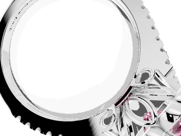 Fancy Pink Princess Cut Halo Diamond Floral Split Shank Engagement Ring Platinum