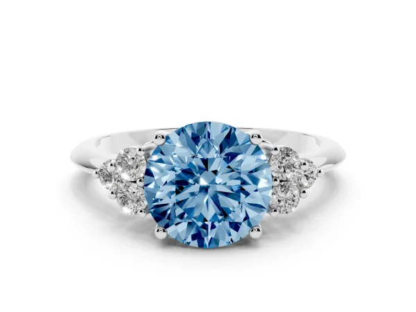 Fancy Blue Round Cut Cut Diamond Cluster Ring with Solitaire Band and Four-Prong Setting Platinum