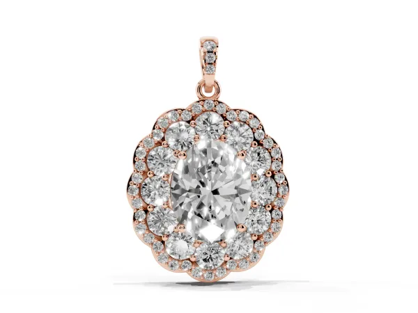 Oval Diamond Floral Halo Pendant with Diamond Accents Rose gold