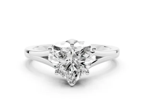 Heart Cut Solitaire Diamond Ring with Six-Prong Setting and Tapered Band Platinum