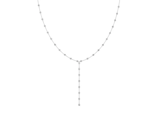 Bezel-Set Round Diamond Station Y Necklace Silver