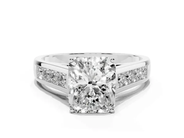 Radiant Cut Solitaire Channel-Set Diamond Engagement Ring with Four-Prong Setting White gold