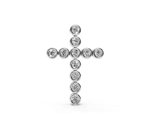 Bezel-Set Round Diamond Cross Pendant Silver