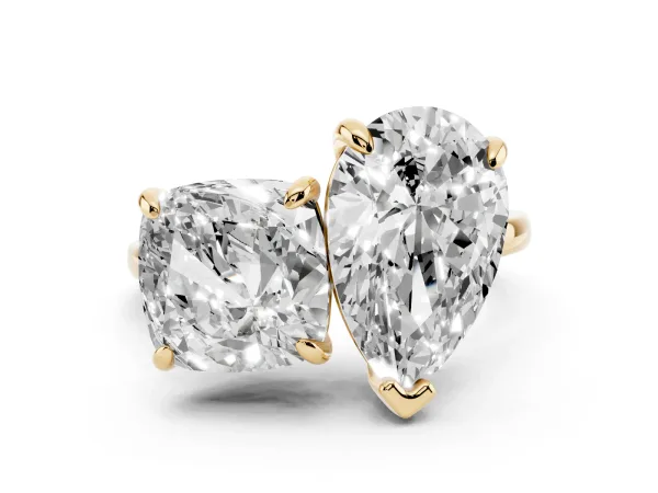 Pear and Cushion Toi Moi Ring with Prong Setting and Plain Band Yellow gold