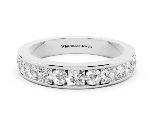 Princess Diamond Channel Set Promise Ring with Round Diamond Accents Platinum