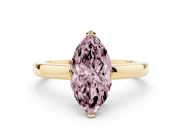 Fancy Pink Marquise Cut Cut Solitaire Ring with Four-Prong Setting and Classic Band Yellow gold