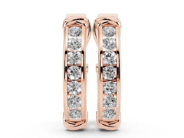 Channel-Set Round Diamond Two-Tone Hoop Earrings with Claw Prong Setting Rose gold
