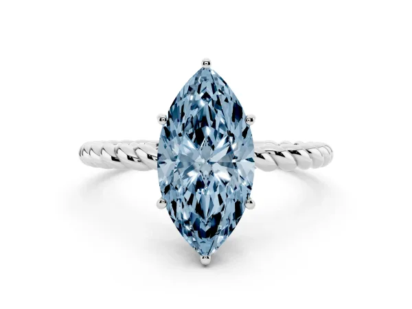 Fancy Blue Marquise Cut Solitaire Twist Band Ring with Four-Prong Setting Platinum
