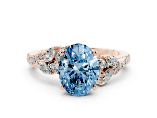 Fancy Blue Oval Cut Solitaire Marquise Twist Band with Six-Prong Setting Rose gold