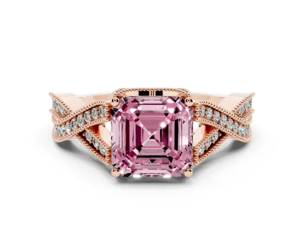 Fancy Pink Asscher Cut Cut Diamond Twisted Band with Milgrain Pave Setting and Four-Prong Setting Rose gold